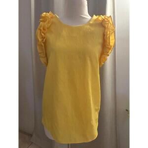 Circle Korean Chiffon Ruffle Petal Sleeve Blouse - Mustard Yellow